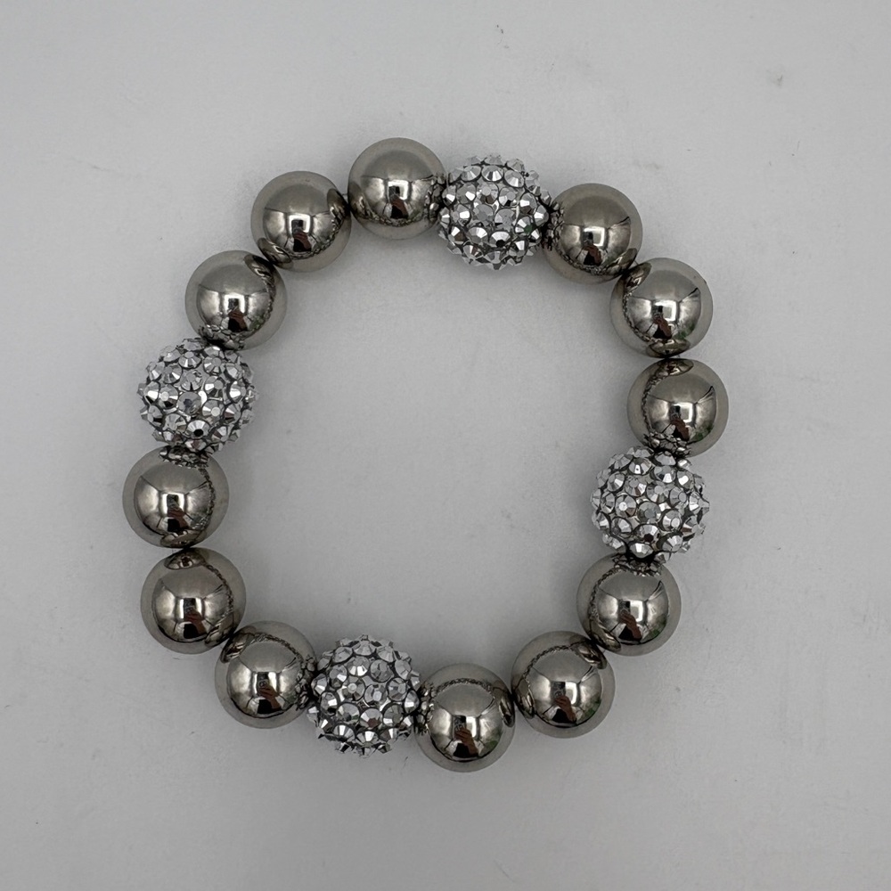 Silver Chunky Beaded Stretch Bracelet NWT
